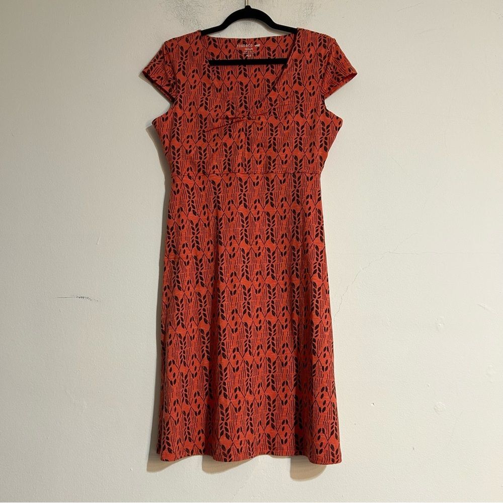 Toad&Co Rosemarie Cap Sleeve Orange Printed Mini Dress Medium Outdoor Summer